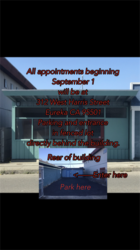 Andrew Koelemeyer Medical Massage Therapy 312 West Harris Street (All appointments beginning September 1 will be at 312 West Harris Street Eureka CA 95501 Parking and entrance in fenced lot directly behind the building.)